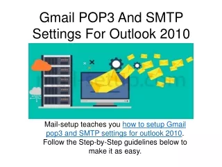 gmail pop3 and smtp settings for outlook 2010