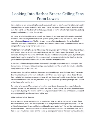looking into harbor breeze ceiling fans from lowe