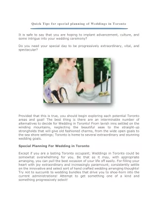 Quick Tips for special planning of Weddings in Toronto