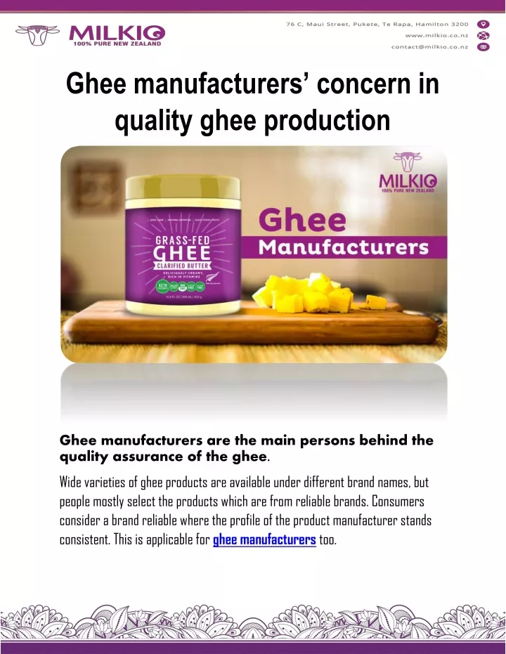 ghee manufacturers concern in quality ghee