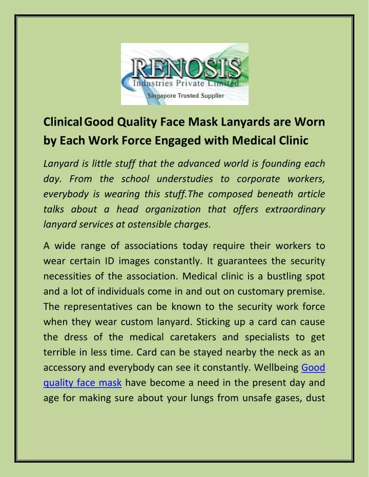 clinical good quality face mask lanyards are worn