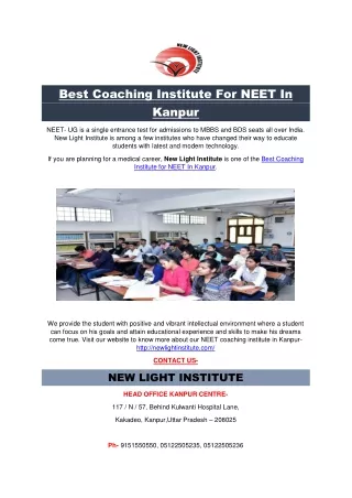 Best Coaching Institute For NEET In Kanpur
