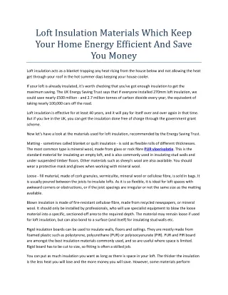 loft insulation materials which keep your home