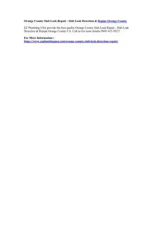 orange county slab leak repair slab leak