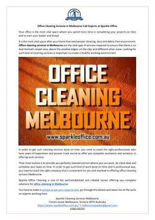 office cleaning services in melbourne call