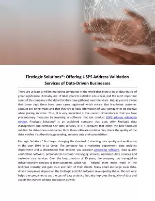 Firstlogic Solutions®: Offering USPS Address Validation Services of Data-Driven Businesses