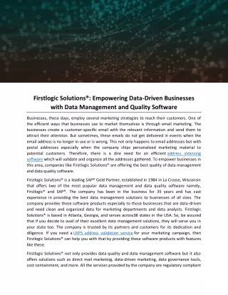 Firstlogic Solutions®: Empowering Data-Driven Businesses with Data Management and Quality Software