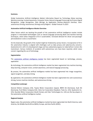 summary global automotive artificial intelligence