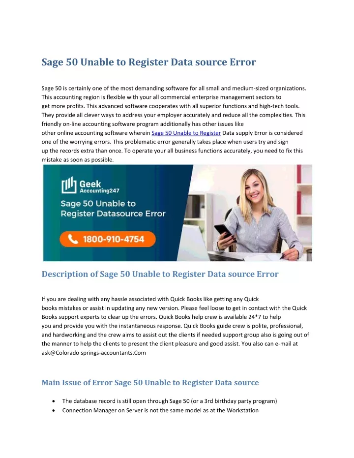 sage 50 unable to register data source error