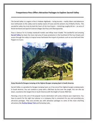 Trexperience Peru Offers Attractive Packages to Explore Sacred Valley