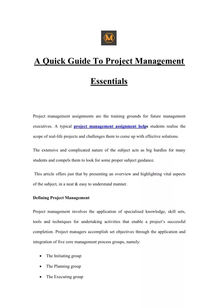a quick guide to project management