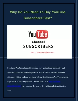 Why Do You Need To Buy YouTube Subscribers Fast?