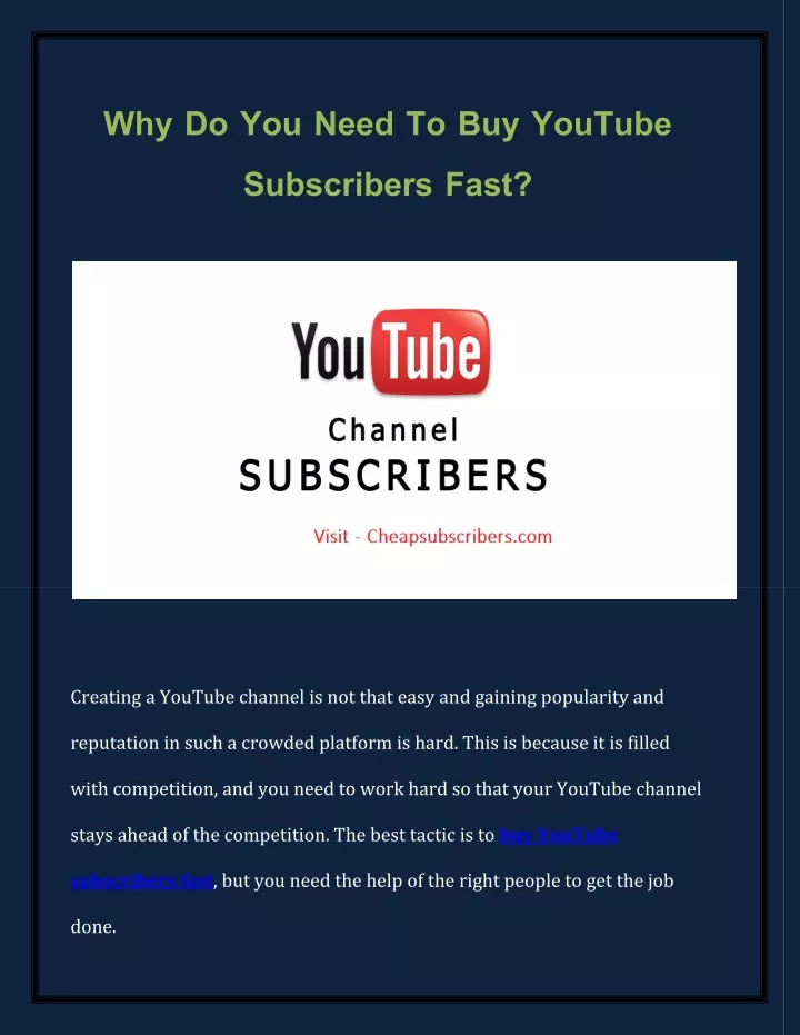why do you need to buy youtube subscribers fast