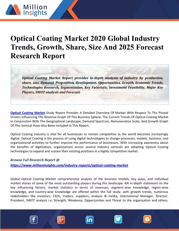 optical coating market 2020 global industry