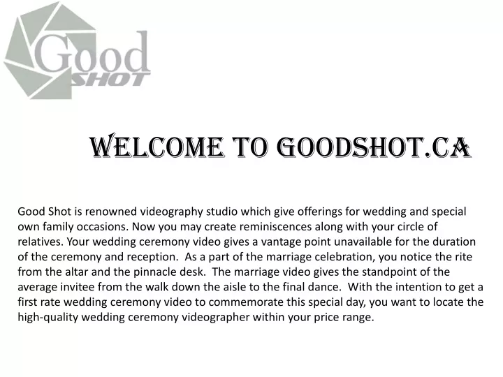 welcome to goodshot ca