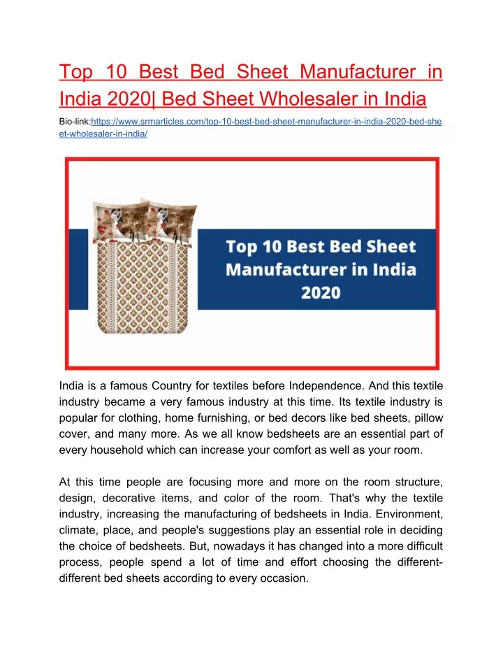 top 10 best bed sheet manufacturer in india 2020