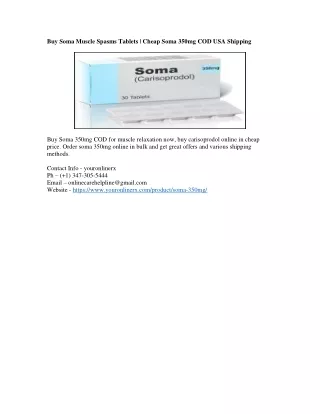 Buy Soma Muscle Spasms Tablets | Cheap Soma 350mg COD USA Shipping