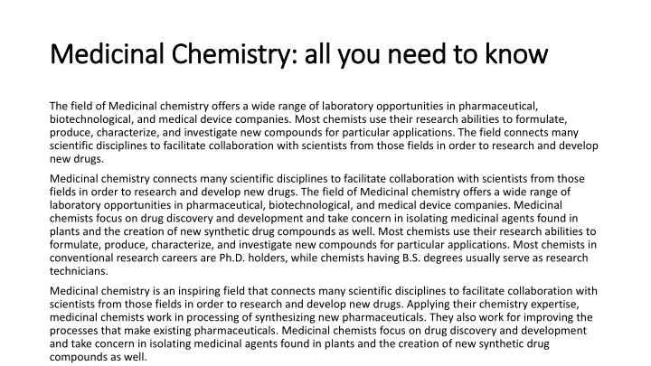 medicinal chemistry all you need to know