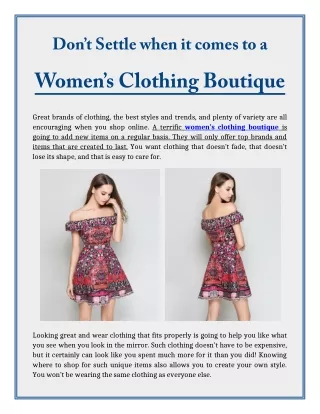 Don’t Settle when it comes to a Women’s Clothing Boutique