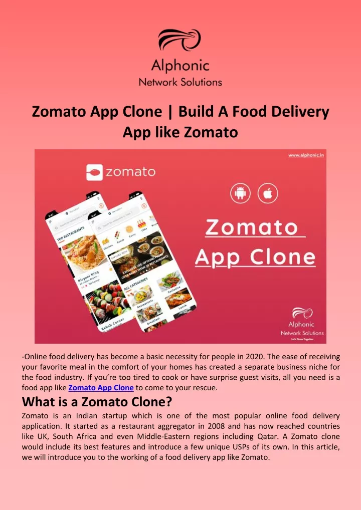 zomato app clone build a food delivery app like