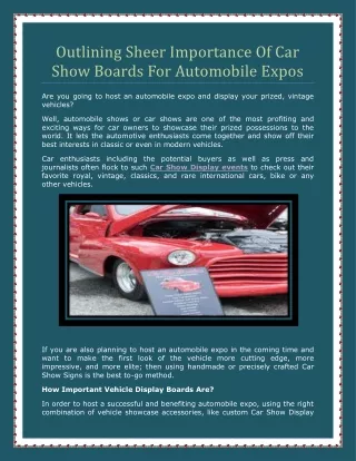 Outlining Sheer Importance Of Car Show Boards For Automobile Expos