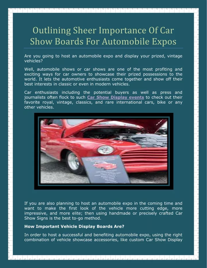 outlining sheer importance of car show boards