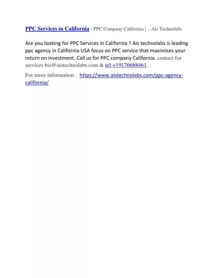 ppc services in california ppc company california