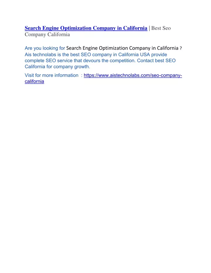 search engine optimization company in california