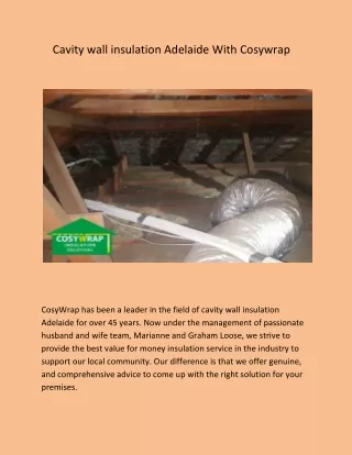 Cavity wall insulation Adelaide With Cosywrap