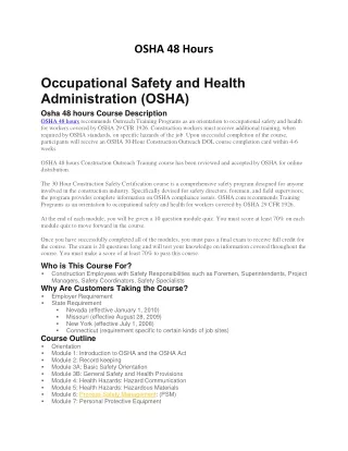 Osha 48 hours - OSHA Training Course in Lahore, Pakistan