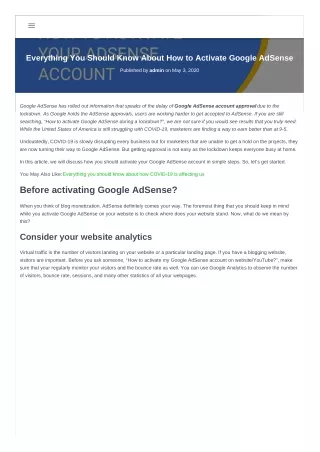 How to Activate Google AdSense |  Google Adsense Earning