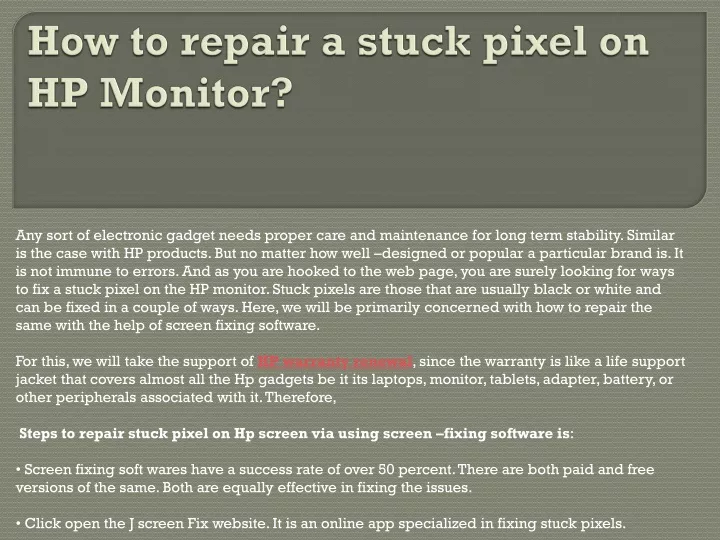 how to repair a stuck pixel on hp monitor