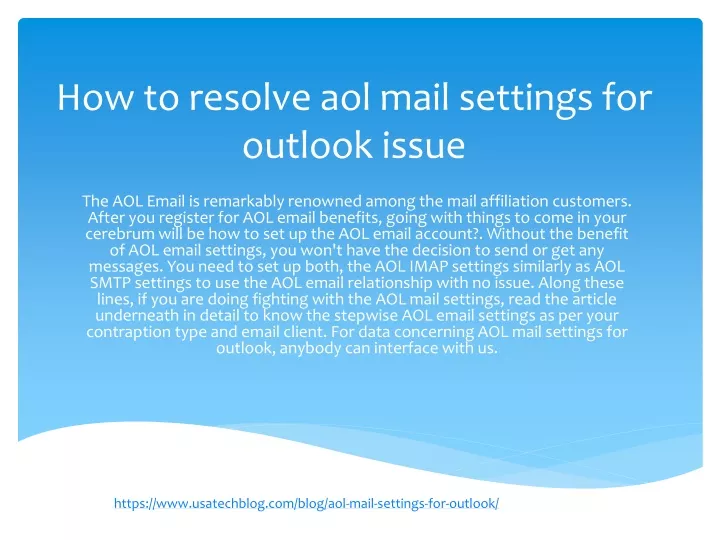 how to resolve aol mail settings for outlook issue