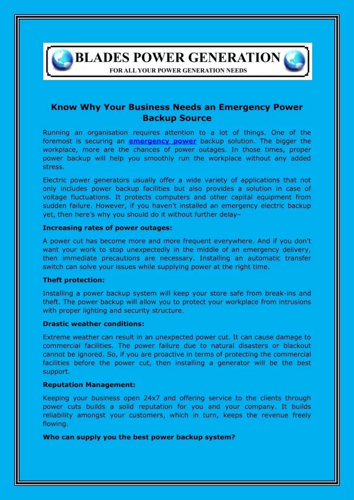 know why your business needs an emergency power