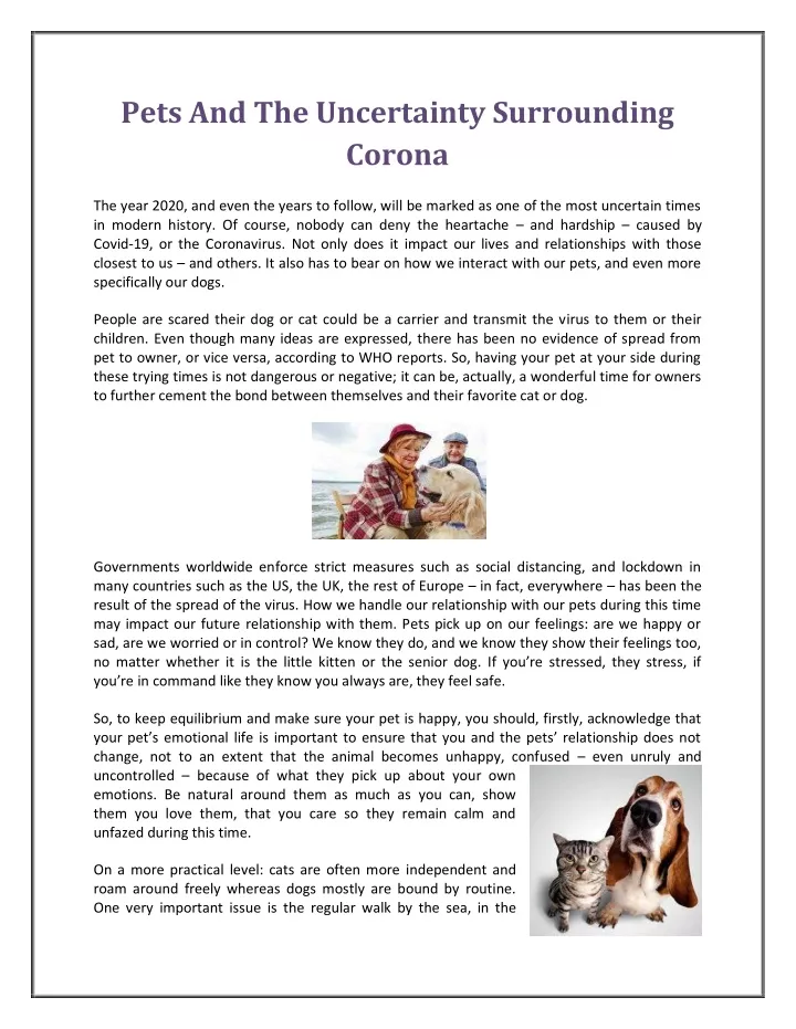 pets and the uncertainty surrounding corona
