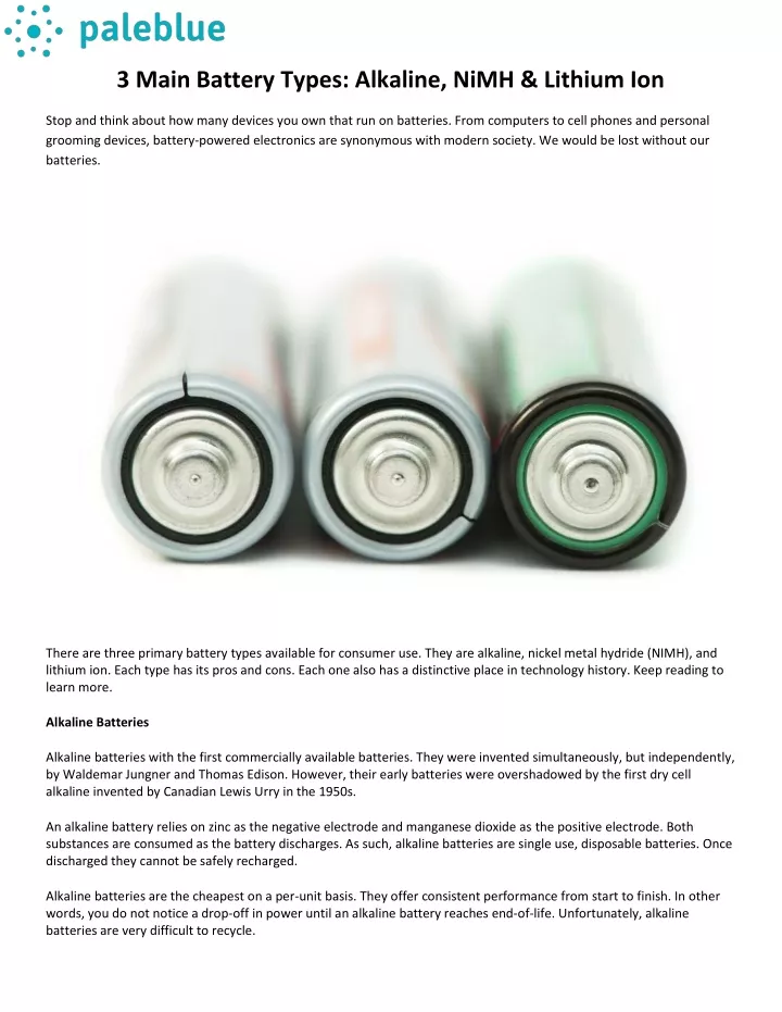 3 main battery types alkaline nimh lithium ion