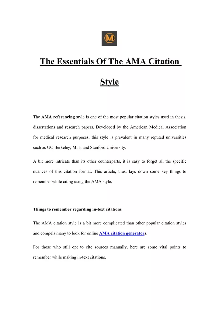 the essentials of the ama citation