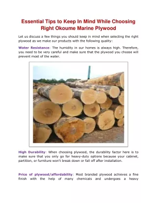 Essential Tips to Keep In Mind While Choosing Right Okoume Marine Plywood