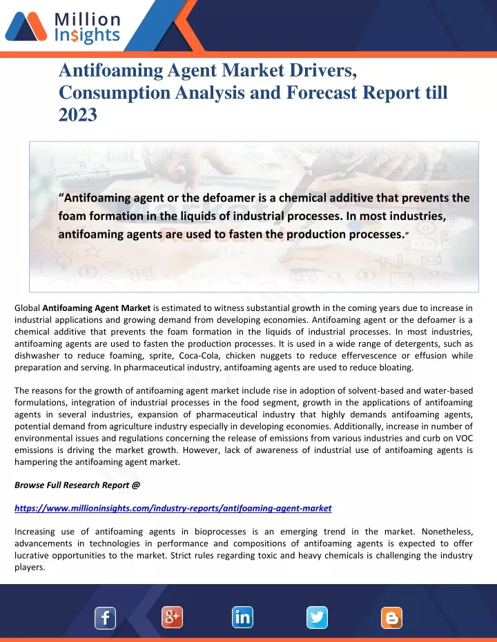 antifoaming agent market drivers consumption