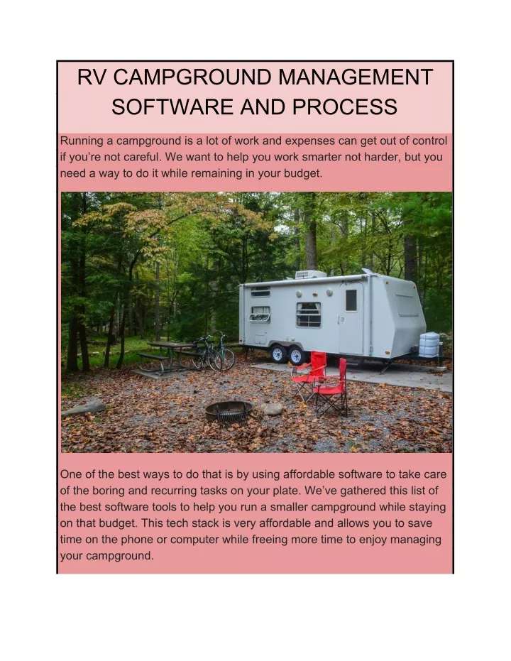 rv campground management software and process