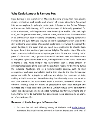 why kuala lumpur is famous for