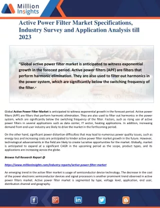 active power filter market specifications