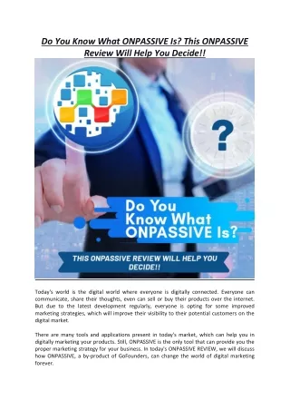 Do You Know What ONPASSIVE Is? This ONPASSIVE Review Will Help You Decide!!
