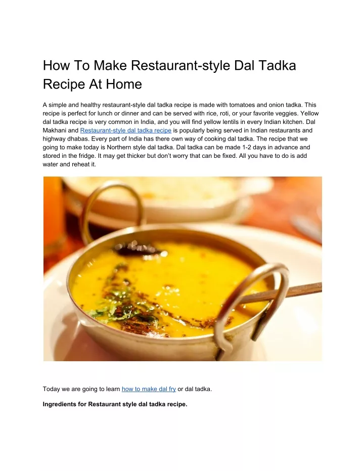 how to make restaurant style dal tadka recipe