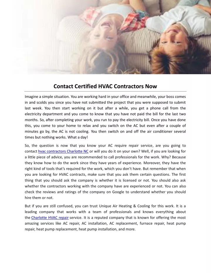 contact certified hvac contractors now