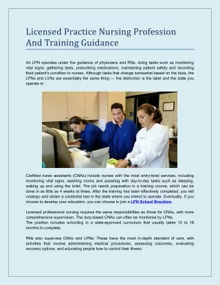 Licensed Practice Nursing Profession And Training Guidance