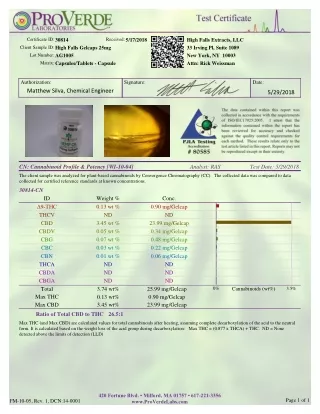 certificate id 30814 client sample id high falls