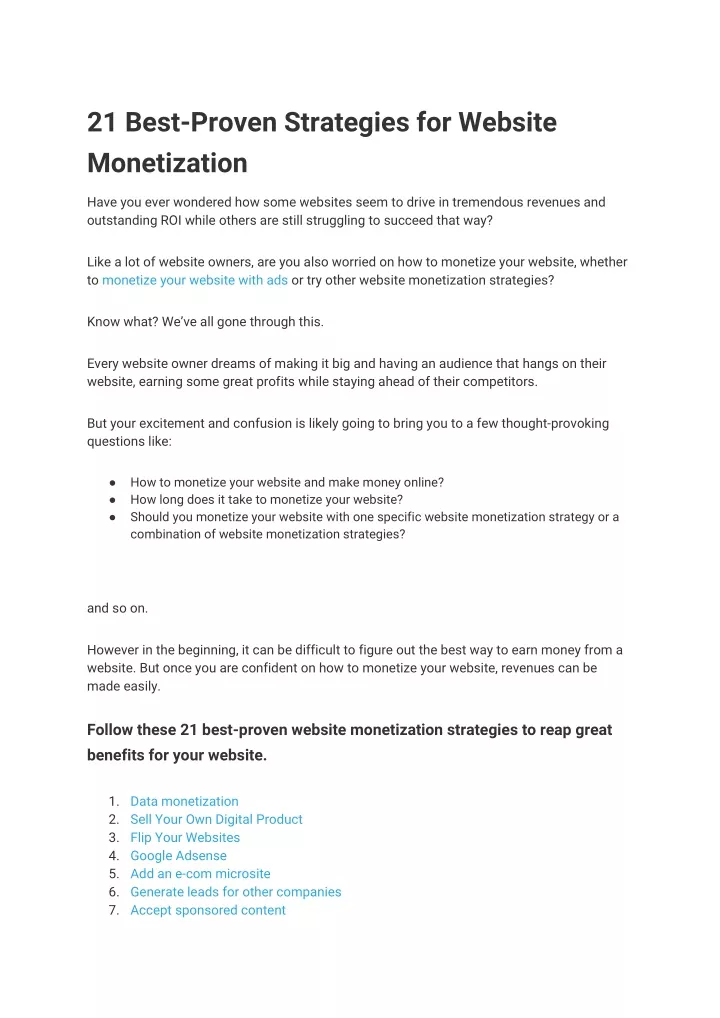 21 best proven strategies for website monetization