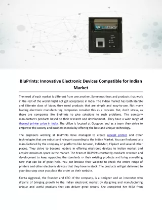 BluPrints: Innovative Electronic Devices Compatible for Indian Market
