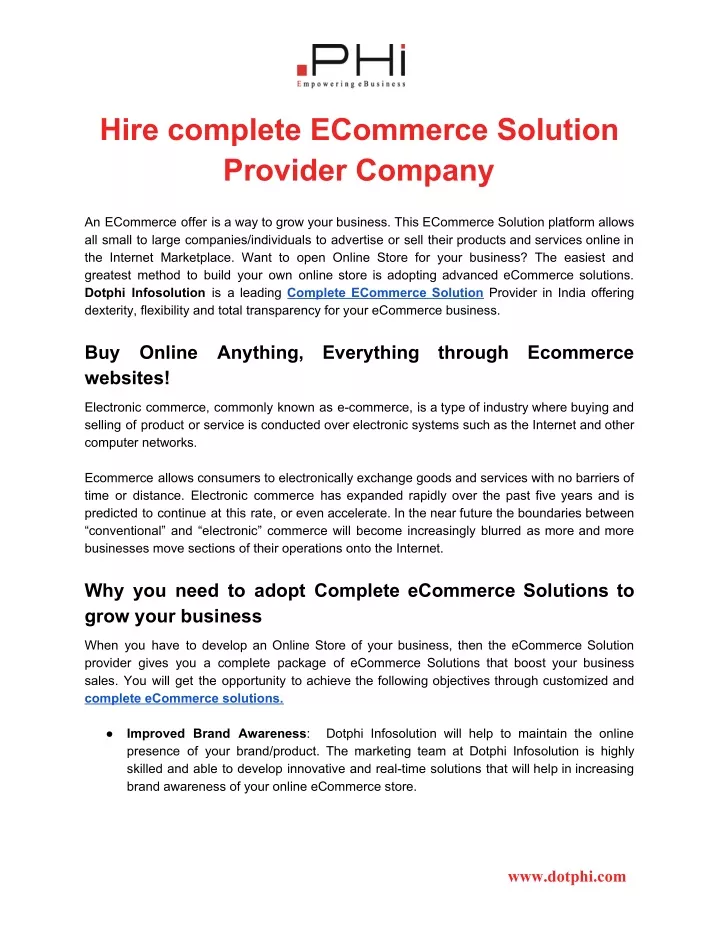 hire complete ecommerce solution provider company